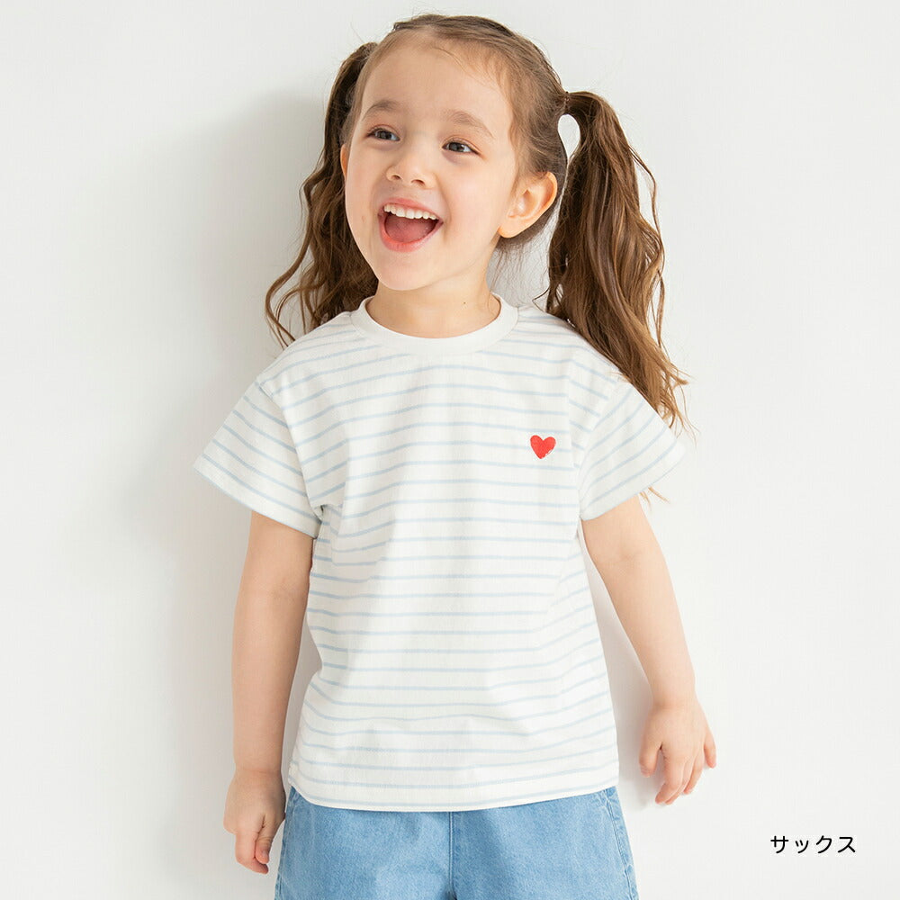 Japanese children's clothing Branches heart short-sleeved top 80-130cm girls summer TOPS