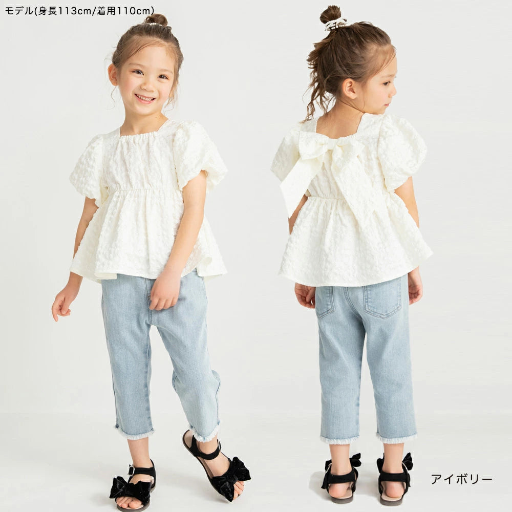 Japanese children's clothing Branches scallop silk layered waist top 90-150cm girls summer TOPS