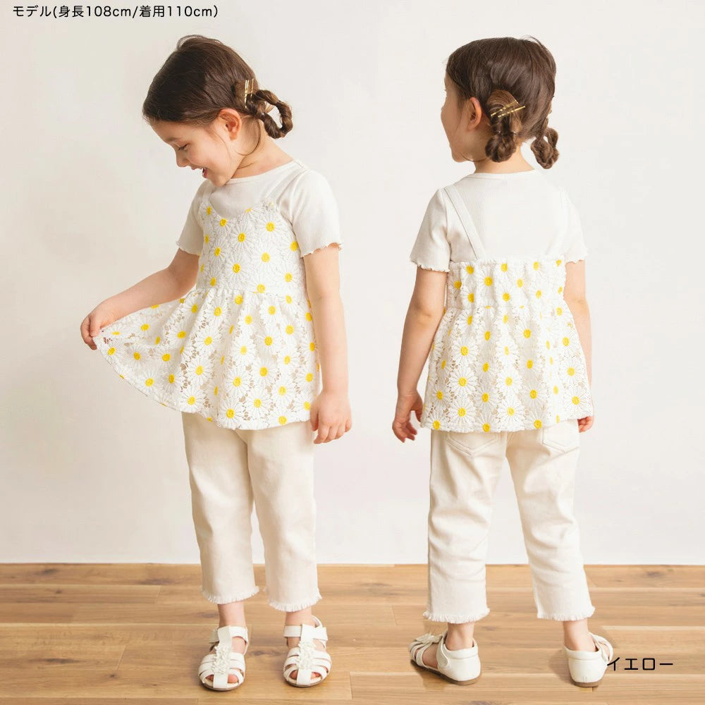 Japanese children's clothing Branches floral lace camisole top 90-150cm girls summer TOPS