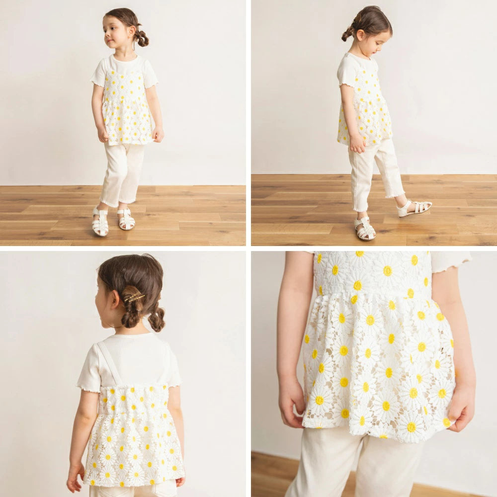 Japanese children's clothing Branches floral lace camisole top 90-150cm girls summer TOPS