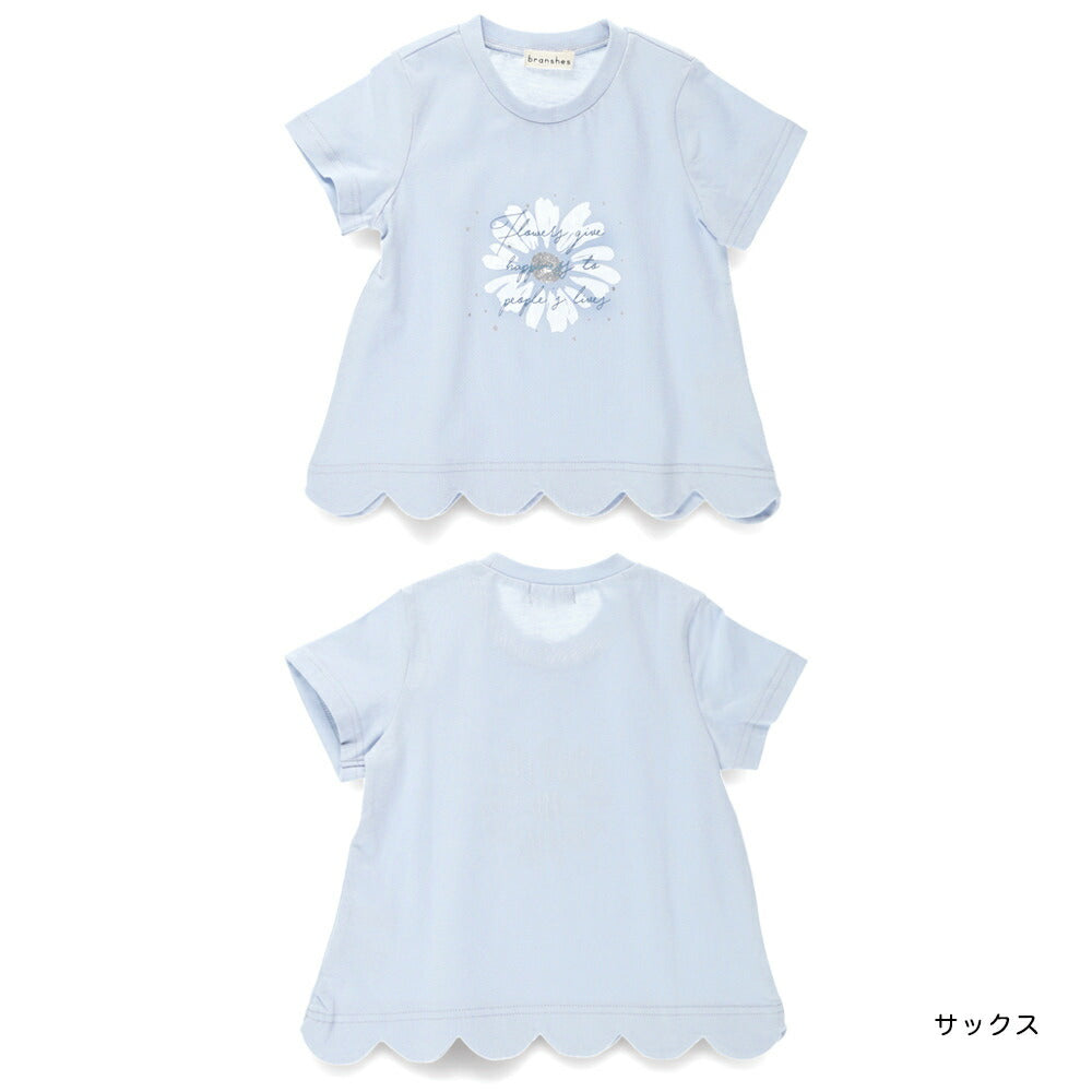 Japanese children's clothing Branches wave edge printed top 80-150cm girls summer TOPS
