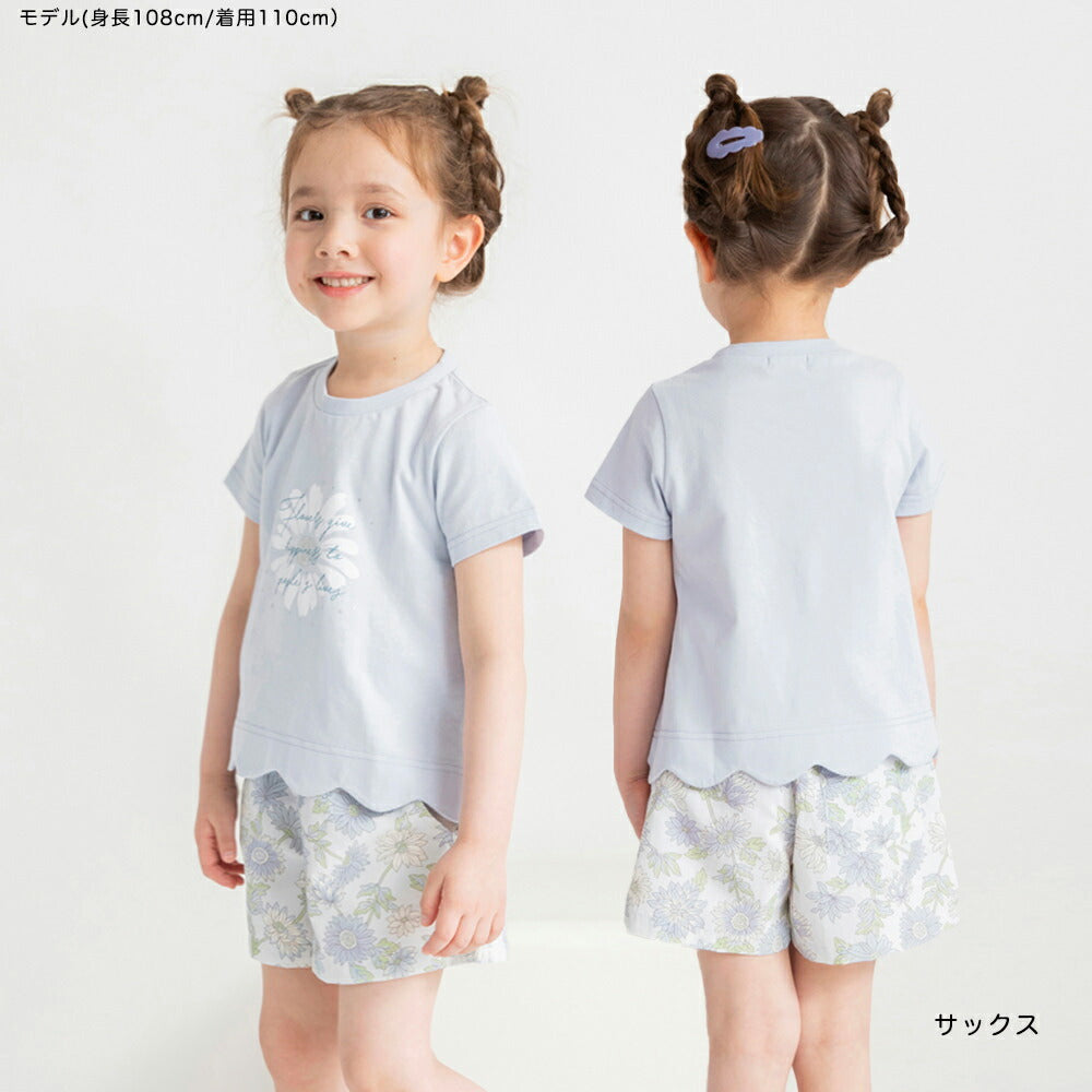 Japanese children's clothing Branches wave edge printed top 80-150cm girls summer TOPS