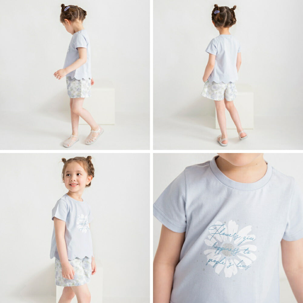 Japanese children's clothing Branches wave edge printed top 80-150cm girls summer TOPS
