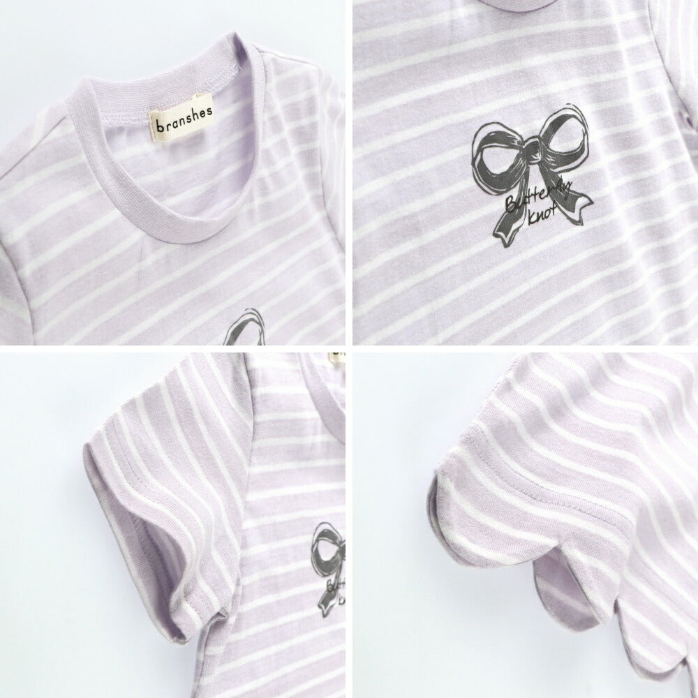 Japanese children's clothing Branches wave edge printed top 80-150cm girls summer TOPS