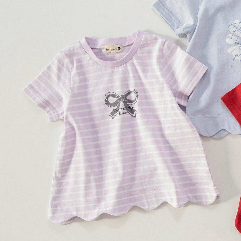 Japanese children's clothing Branches wave edge printed top 80-150cm girls summer TOPS