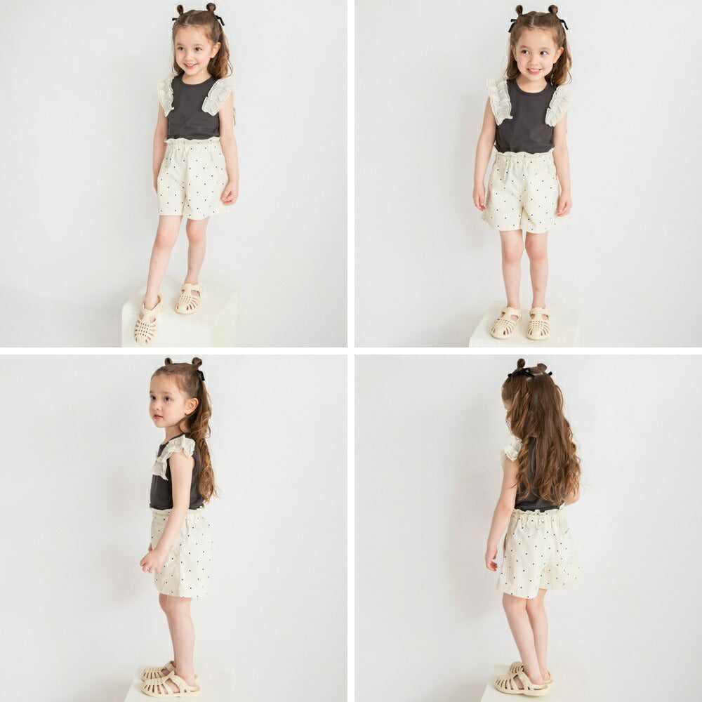Japanese children's clothing Branches lotus leaf chiffon shoulder sleeve vest 80-150cm girls summer TOPS