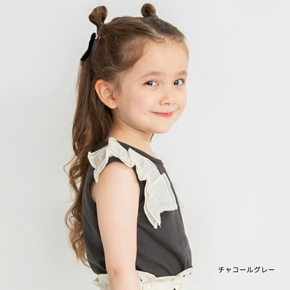 Japanese children's clothing Branches lotus leaf chiffon shoulder sleeve vest 80-150cm girls summer TOPS