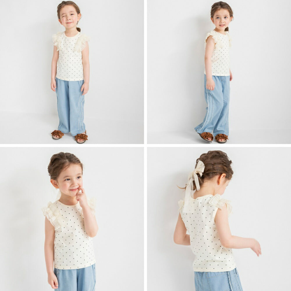 Japanese children's clothing Branches lotus leaf chiffon shoulder sleeve vest 80-150cm girls summer TOPS