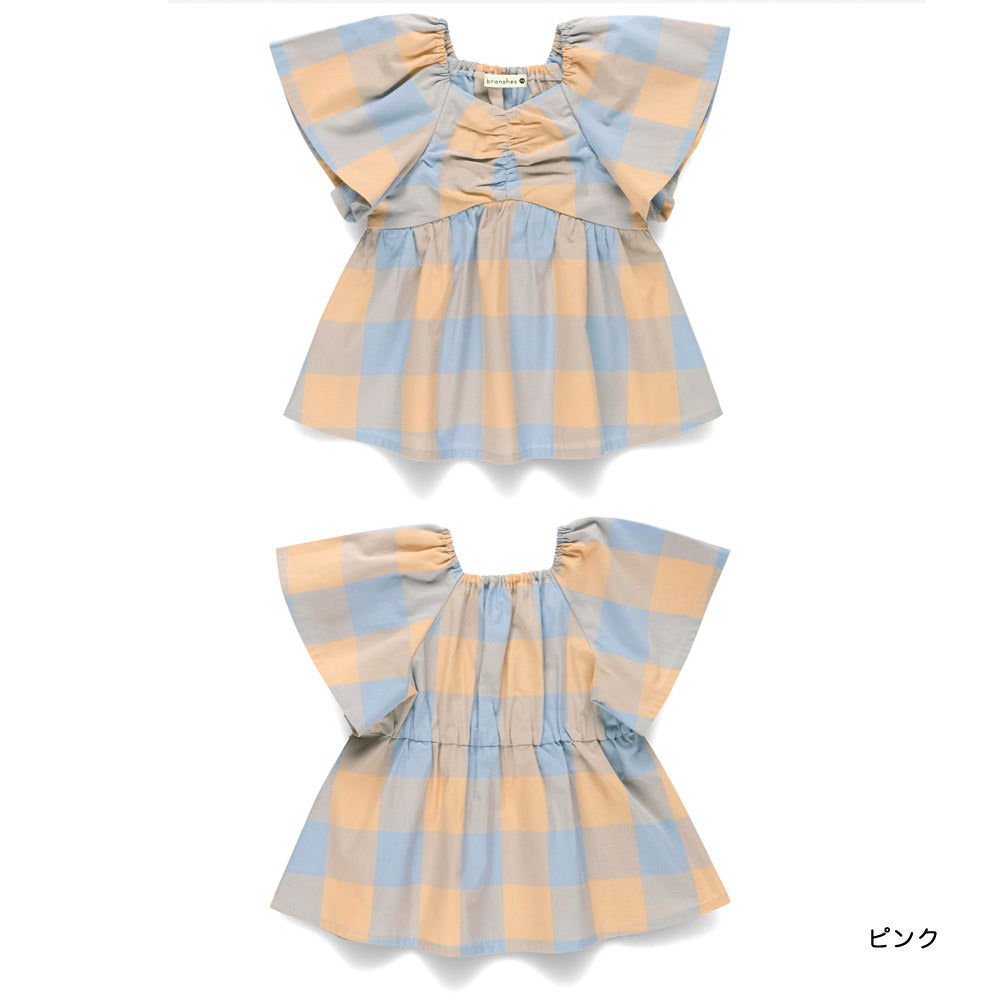 Japanese children's clothing Branches plaid waist top 80-150cm girls summer TOPS