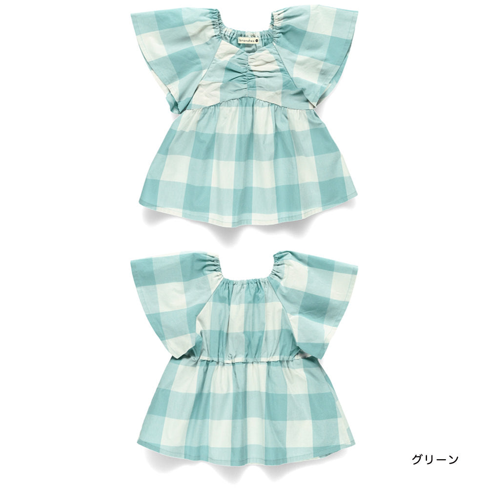 Japanese children's clothing Branches plaid waist top 80-150cm girls summer TOPS
