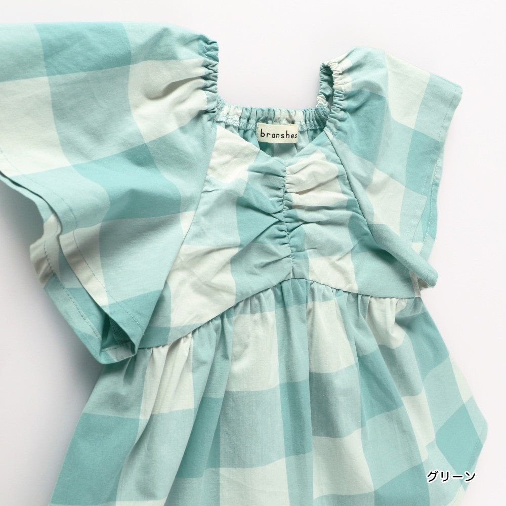 Japanese children's clothing Branches plaid waist top 80-150cm girls summer TOPS