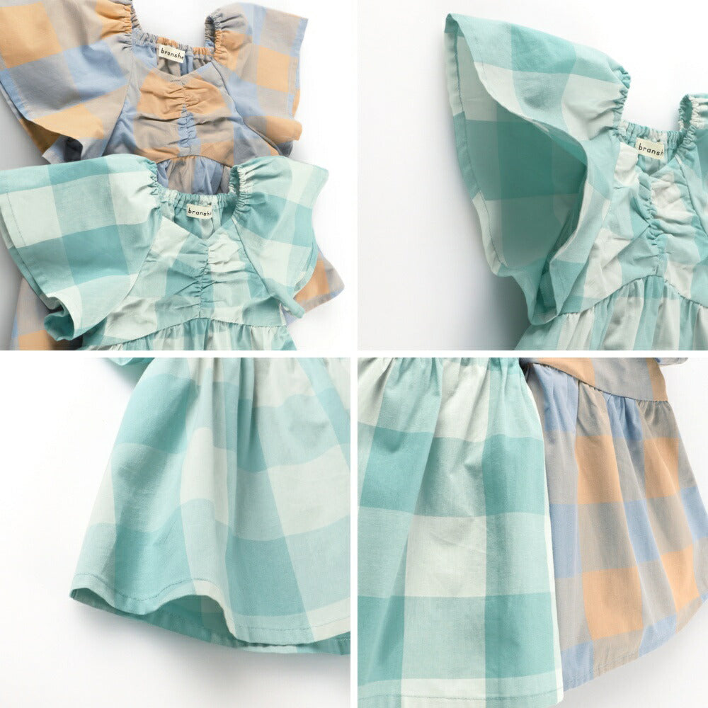 Japanese children's clothing Branches plaid waist top 80-150cm girls summer TOPS