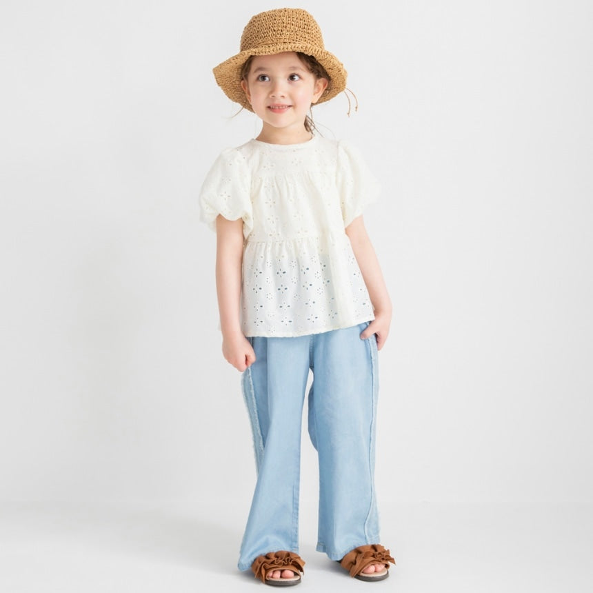 Japanese children's clothing Branches scallop silk layered waist top 90-150cm girls summer TOPS