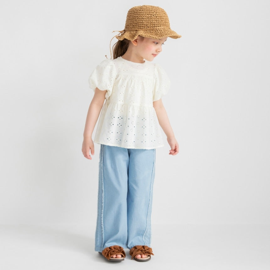 Japanese children's clothing Branches scallop silk layered waist top 90-150cm girls summer TOPS