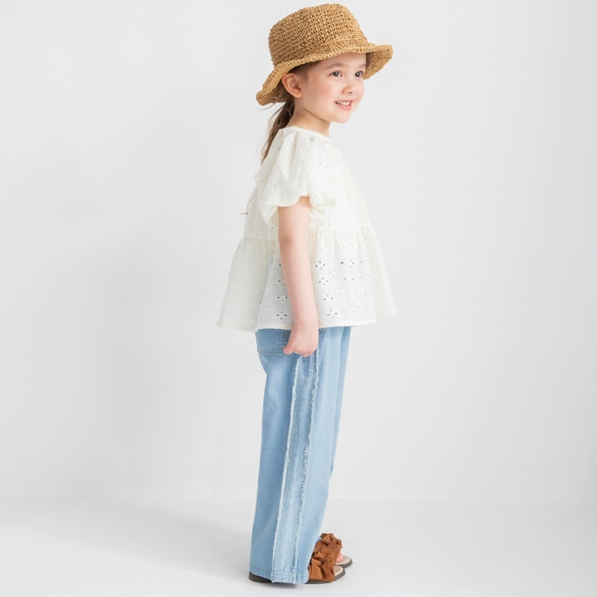 Japanese children's clothing Branches scallop silk layered waist top 90-150cm girls summer TOPS