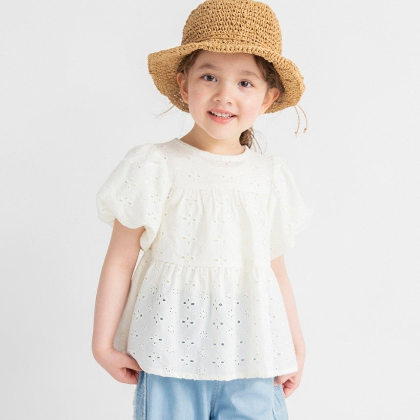 Japanese children's clothing Branches scallop silk layered waist top 90-150cm girls summer TOPS
