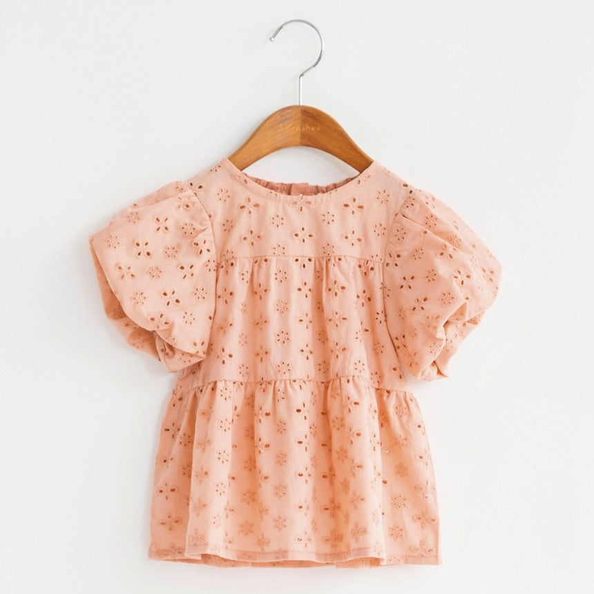 Japanese children's clothing Branches scallop silk layered waist top 90-150cm girls summer TOPS
