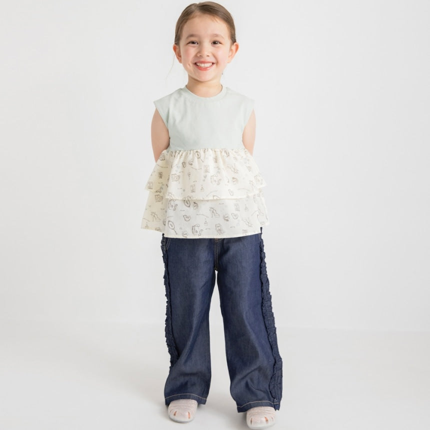Japanese children's clothing Branches printed layered vest 80-150cm girls summer TOPS