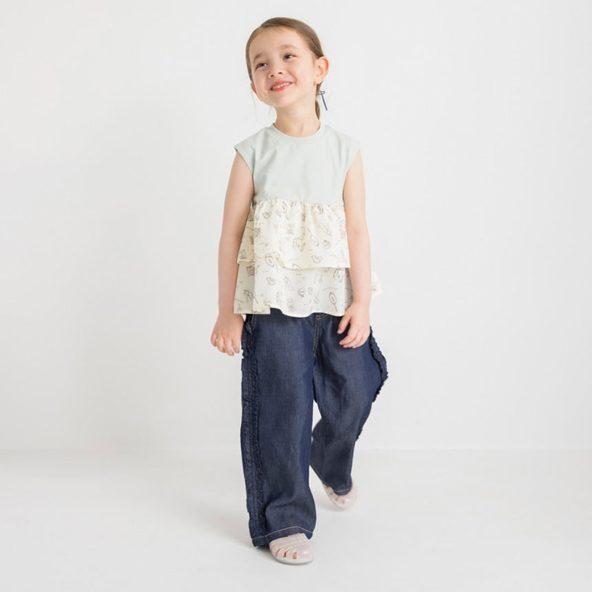 Japanese children's clothing Branches printed layered vest 80-150cm girls summer TOPS