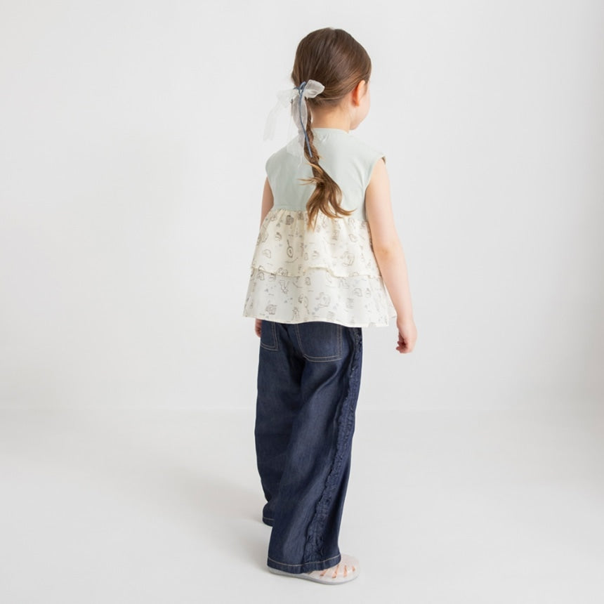 Japanese children's clothing Branches printed layered vest 80-150cm girls summer TOPS