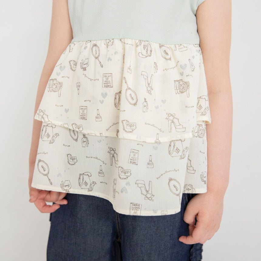 Japanese children's clothing Branches printed layered vest 80-150cm girls summer TOPS