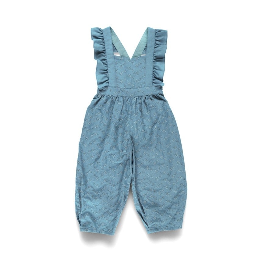 Japanese children's clothing Branches shoulder embroidery ruffle jumpsuit 90-150cm girls summer jumpsuit