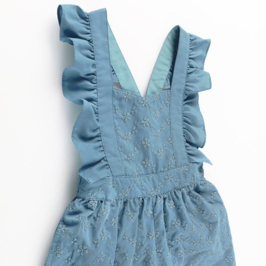 Japanese children's clothing Branches shoulder embroidery ruffle jumpsuit 90-150cm girls summer jumpsuit