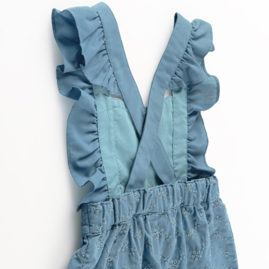 Japanese children's clothing Branches shoulder embroidery ruffle jumpsuit 90-150cm girls summer jumpsuit