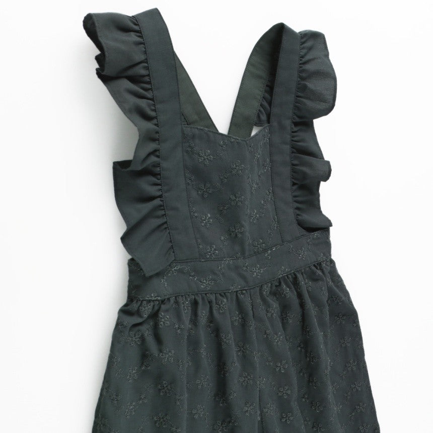 Japanese children's clothing Branches shoulder embroidery ruffle jumpsuit 90-150cm girls summer jumpsuit