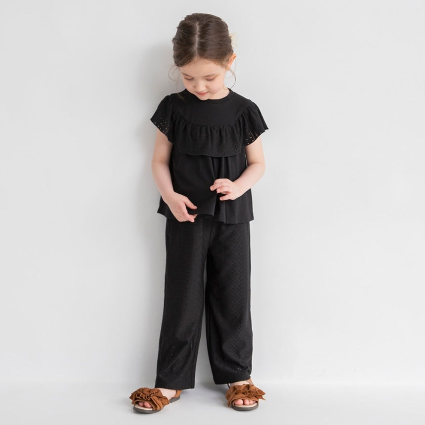 Japanese children's clothing Branches lace hollow two-piece suit 80-150cm girls summer TOPS PANTS