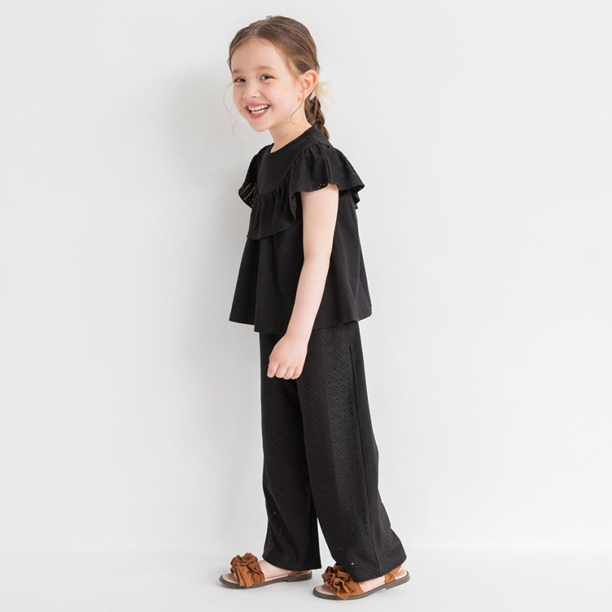 Japanese children's clothing Branches lace hollow two-piece suit 80-150cm girls summer TOPS PANTS