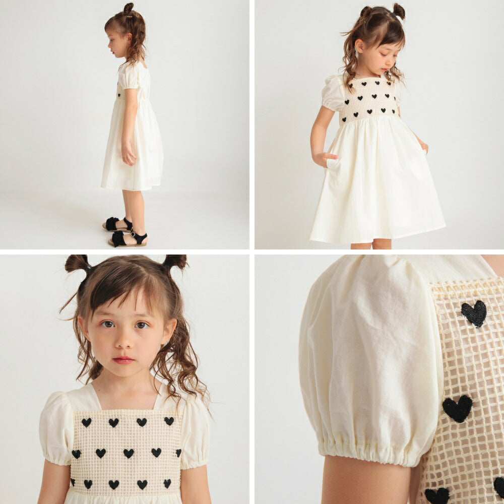 Japanese Children's Clothing Branches Heart Embroidered Dress 90-130cm Girls Summer Dresses