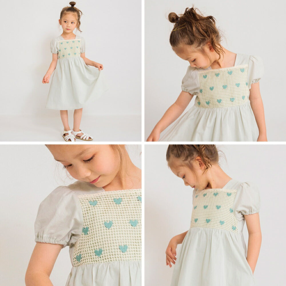 Japanese Children's Clothing Branches Heart Embroidered Dress 90-130cm Girls Summer Dresses