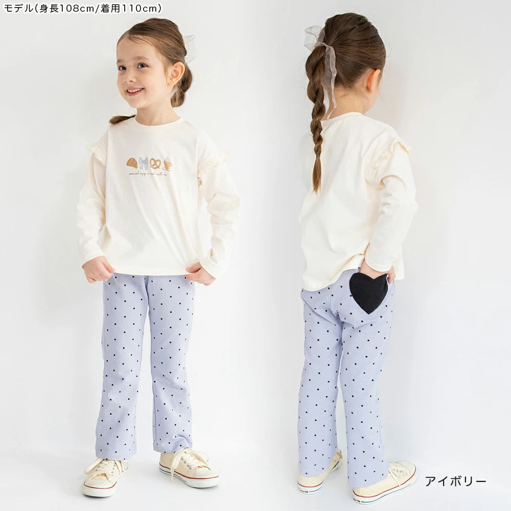 日本童裝 Branshes 印花花邊袖上衣 80-130cm 女童款 秋季 TOPS 聖誕紅/新年紅