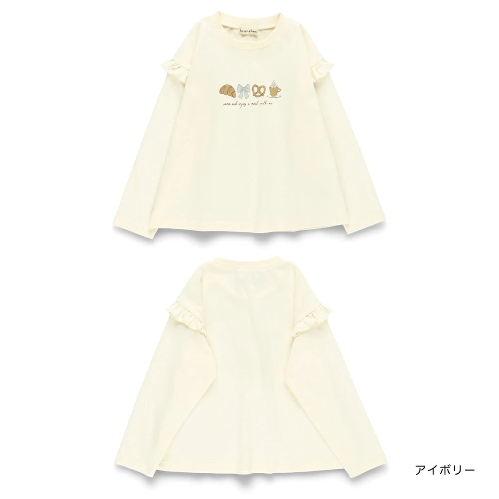 日本童裝 Branshes 印花花邊袖上衣 80-130cm 女童款 秋季 TOPS 聖誕紅/新年紅
