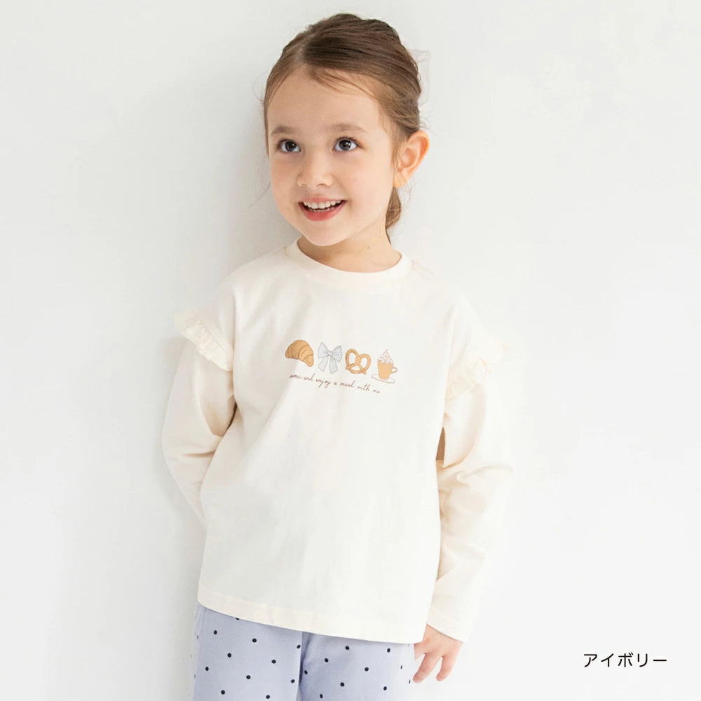日本童裝 Branshes 印花花邊袖上衣 80-130cm 女童款 秋季 TOPS 聖誕紅/新年紅
