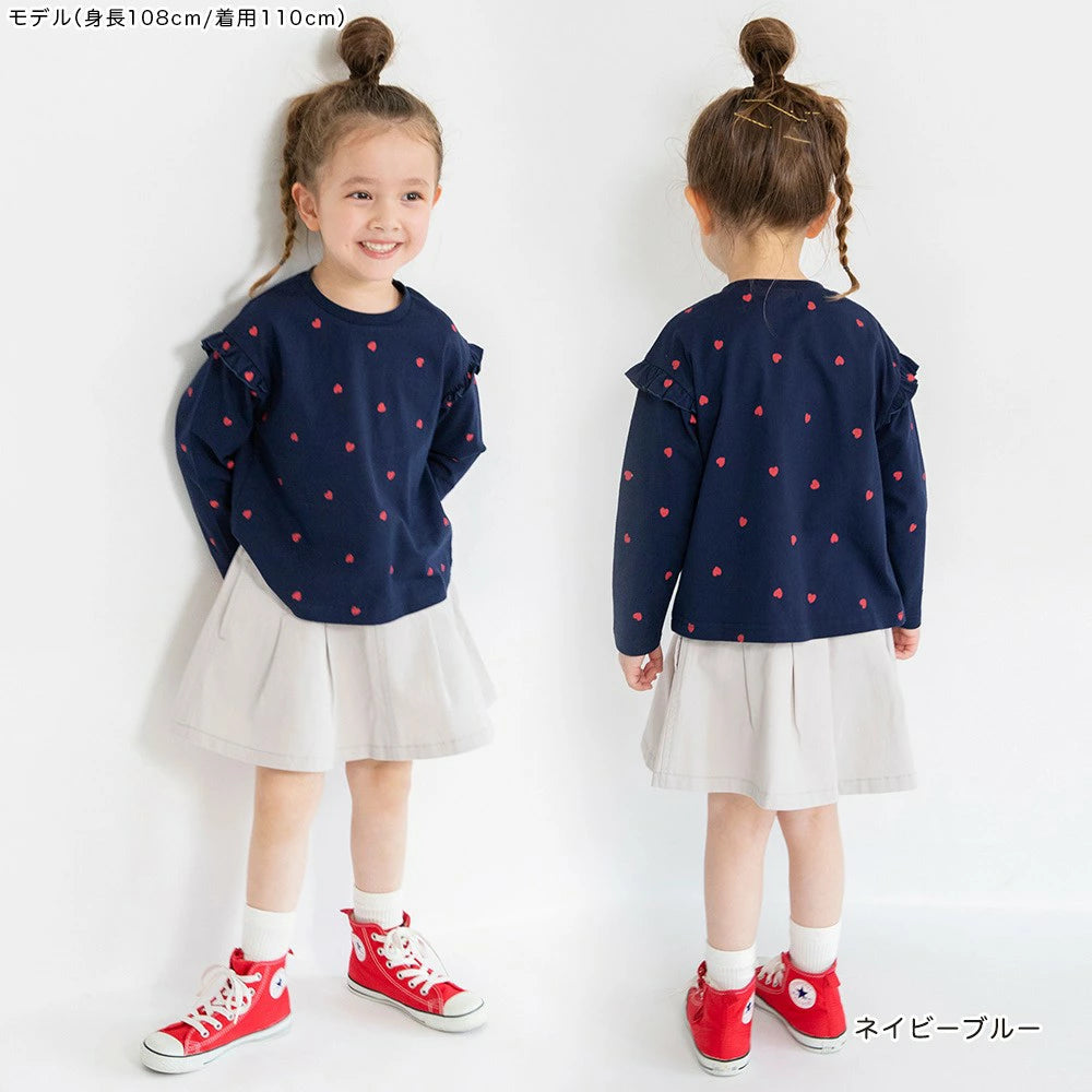 日本童裝 Branshes 印花花邊袖上衣 80-130cm 女童款 秋季 TOPS 聖誕紅/新年紅