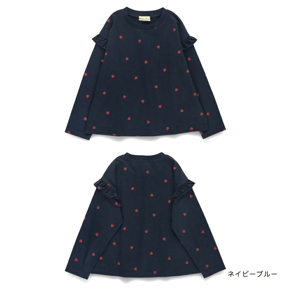 日本童裝 Branshes 印花花邊袖上衣 80-130cm 女童款 秋季 TOPS 聖誕紅/新年紅