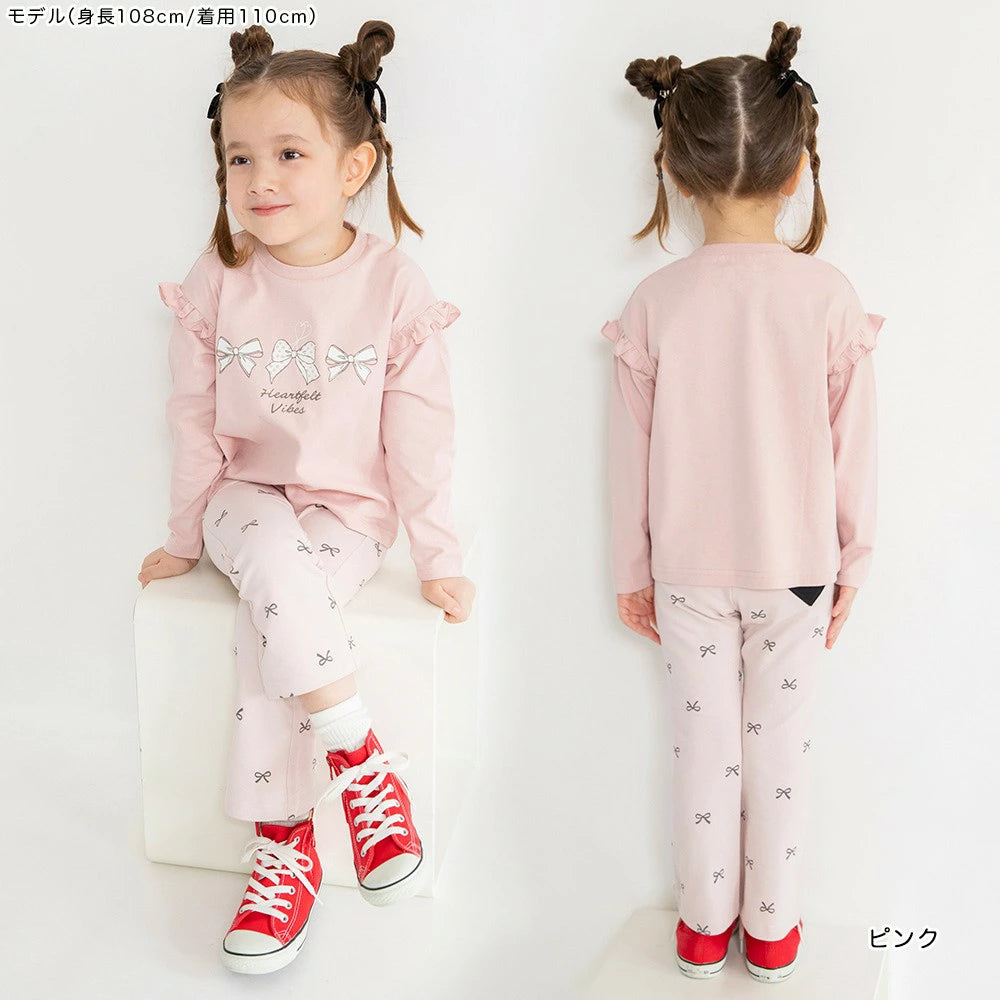 日本童裝 Branshes 印花花邊袖上衣 80-130cm 女童款 秋季 TOPS 聖誕紅/新年紅