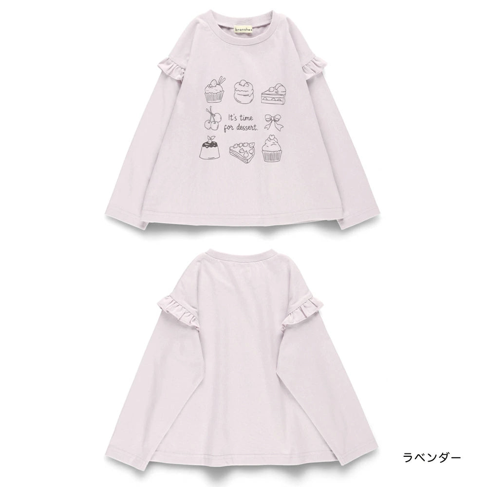 日本童裝 Branshes 印花花邊袖上衣 80-130cm 女童款 秋季 TOPS 聖誕紅/新年紅