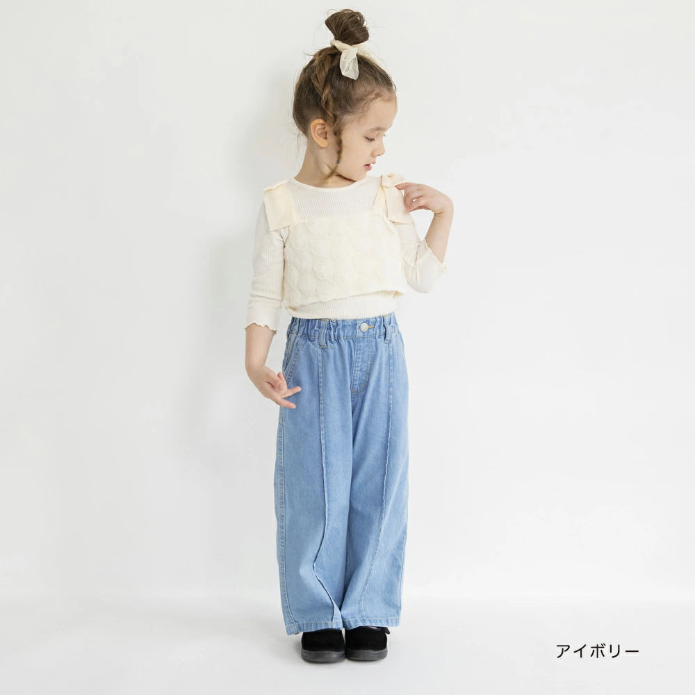 Japanese children's clothing Branches scallop silk layered waist top 90-150cm girls summer TOPS