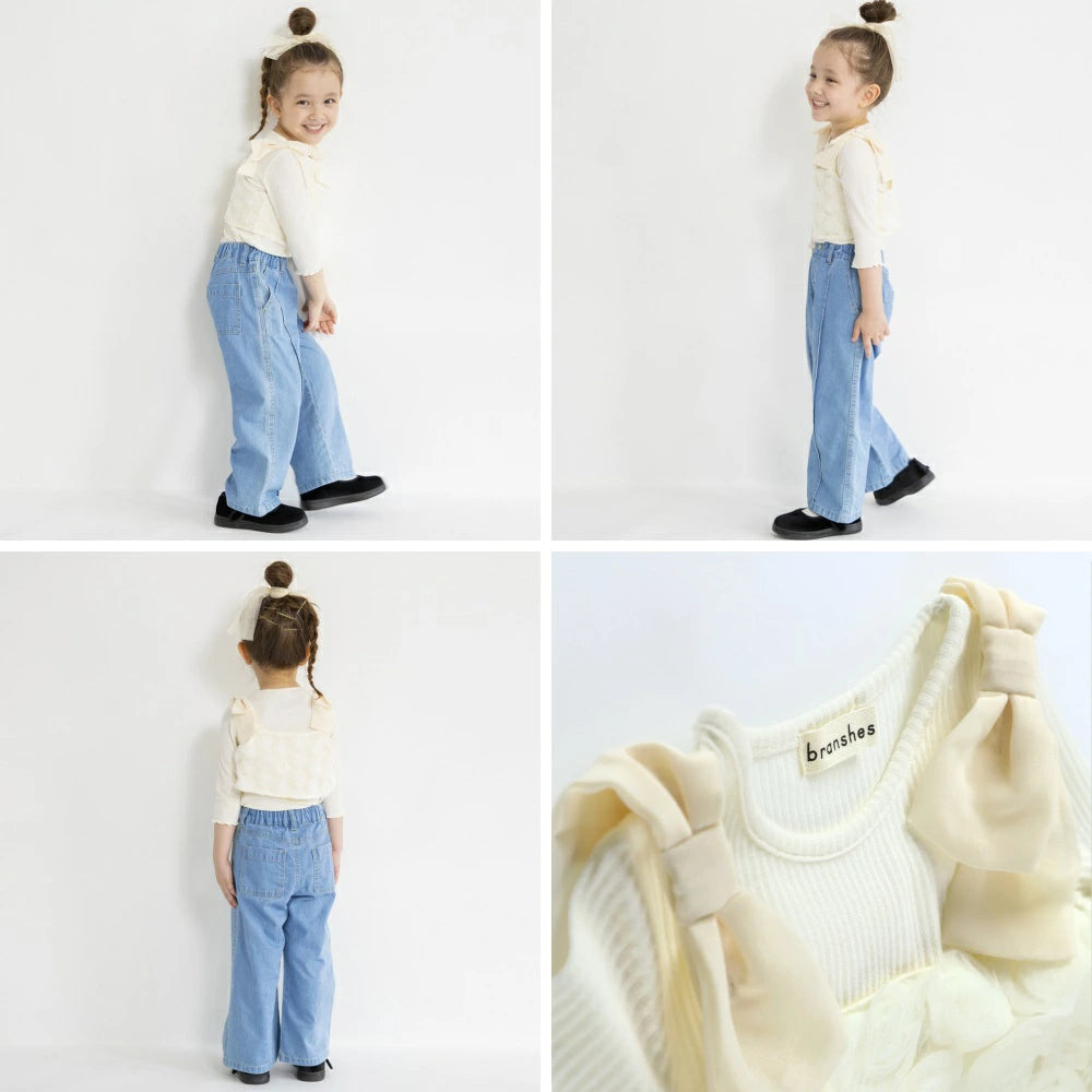 Japanese children's clothing Branches scallop silk layered waist top 90-150cm girls summer TOPS
