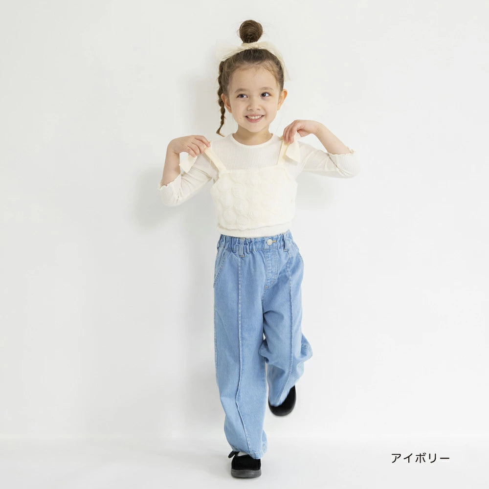 Japanese children's clothing Branches scallop silk layered waist top 90-150cm girls summer TOPS