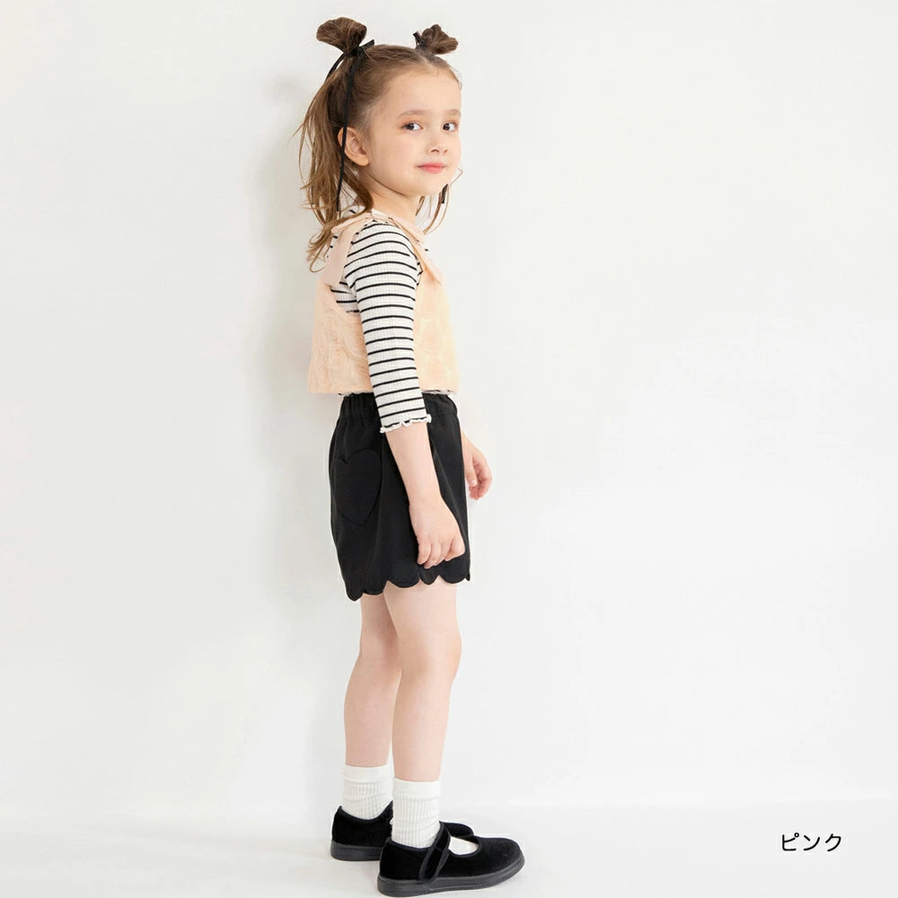 Japanese children's clothing Branches scallop silk layered waist top 90-150cm girls summer TOPS