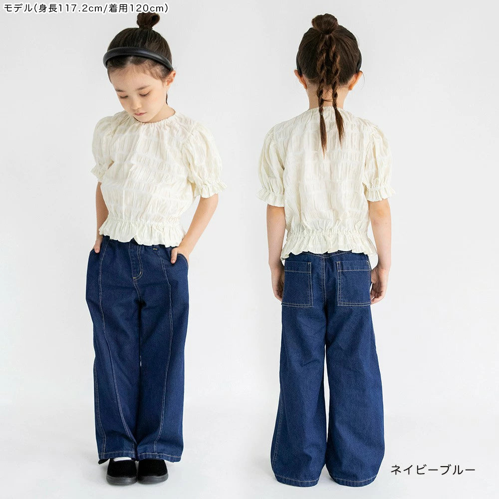 Japanese children's clothing Branches scallop silk layered waist top 90-150cm girls summer TOPS