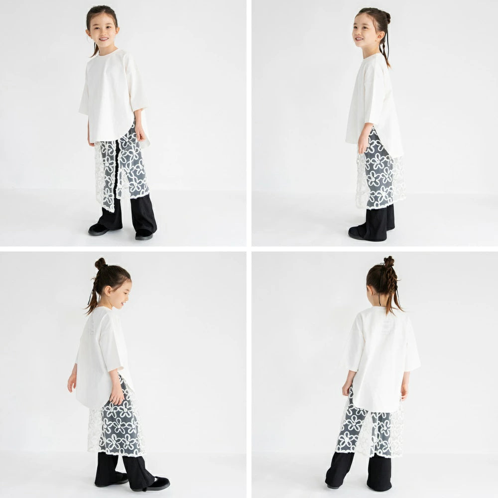 Japanese children's clothing Branches scallop silk layered waist top 90-150cm girls summer TOPS