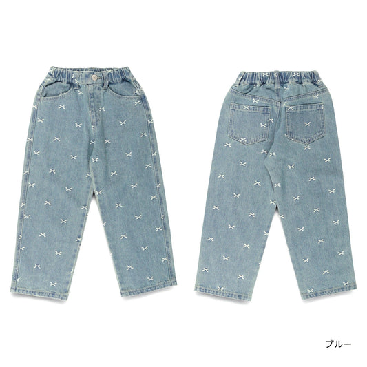 日本童裝 Branshes 蝴蝶結刺繡牛仔長褲 90-150cm 女童款 秋季 PANTS