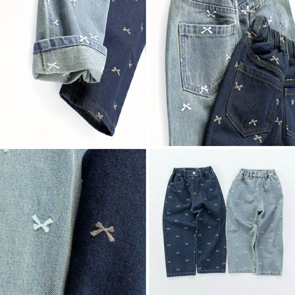 日本童裝 Branshes 蝴蝶結刺繡牛仔長褲 90-150cm 女童款 秋季 PANTS
