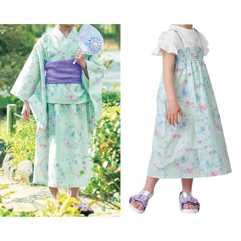 Disney 2Way Princess Yukata Japanese Kimono 100-140cm Girls' Summer Dresses from Other Brands Japanese Summer Festival Special