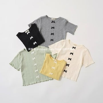 Japanese children's clothing Ly# mine bow top 100-150cm girls summer TOPS